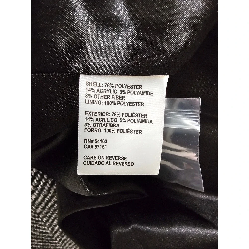 DKNY Womens Herringbone Coat Black Polyester Blend Casual Size 2XL